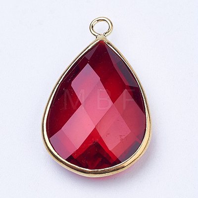 Golden Tone Brass Glass Teardrop Pendants X-GLAA-M006-A-09G-1