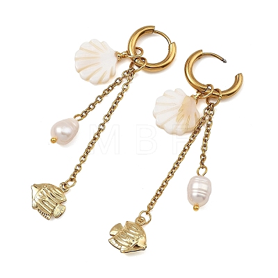 Natural Freshwater Shell & 316 Surgical Stainless Steel Charms Dangle Earrings for Women EJEW-JE07141-1