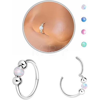 316L Surgical Stainless Steel & Round Synthetic Opal Hoop Nose Rings WG47E0A-07-1