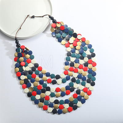 Bohemian Wood Disc Beaded Multilayer Bib Necklaces for Women FS-WG91E46-01-1