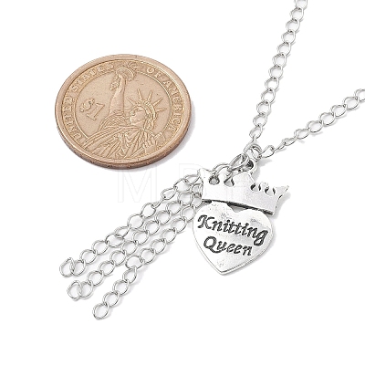 Alloy Crown with Heart Carved Word Knitting Queen Pendant Necklace NJEW-JN04696-1