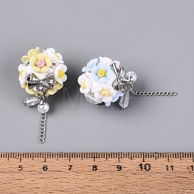 Handmade Polymer Clay Rhinestone Beads with Resin Alloy Iron Chain Glass ABS Imitation Pearl RESI-T060-27M-1