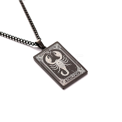 304 Stainless Steel Curb Chain Rectangle with Constellation Pendant Necklaces PW-WG0F5D0-24-1