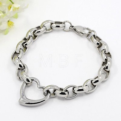 Tarnish Resistant Fashionable 304 Stainless Steel Heart Link Bracelets X-BJEW-G423-10-1