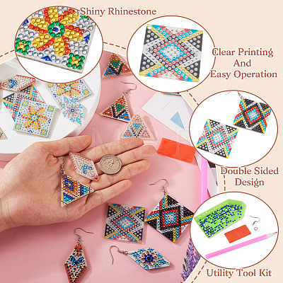  DIY Diamond Painting Rhombus & Triangle Dangle Earring Kits DIY-TA0004-97-1