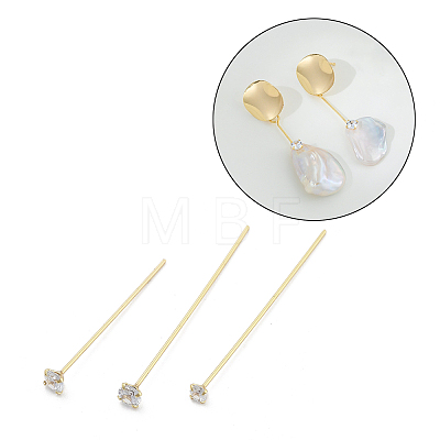 Brass Micro Pave Clear Cubic Zirconia Head Pins KK-M306-09G-01-1