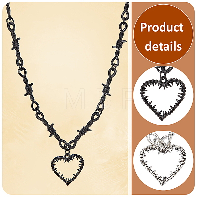 ANATTASOUL 2Pcs 2 Colors Alloy Heart Pendant Necklace with Thorn Chains for Women NJEW-AN0001-68-1