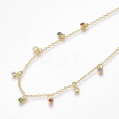 Brass Cubic Zirconia Pendant Necklaces NJEW-S418-02-1