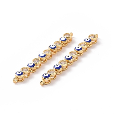 Flat Round with Evil Eye Pattern Brass Micro Pave Clear Cubic Zirconia Enamel Connector Charms KK-G435-44G-01-1