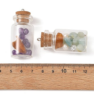 Natural Prehnite /Cultured Freshwater Pearl/Polymer Clay Rhinestone/Natural Amber/Amethyst /Blue Aventurine /Garnet/Rose Quartz & Iron & Glass Jar Glass Bottles Pendants PALLOY-JF05963-1