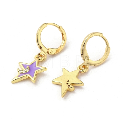 Star & Moon Real 18K Gold Plated Brass Dangle Leverback Earrings EJEW-L268-032G-01-1