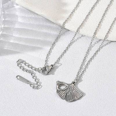 304 Stainless Steel Ginkgo Leaf Pendant Necklaces SA-CBA5A8D-05P-1