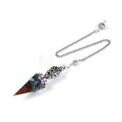 Natural & Synthetic Gemstone Chip & Epoxy Resin Dowsing Pendulum Big Pendants AJEW-N004-01A-1