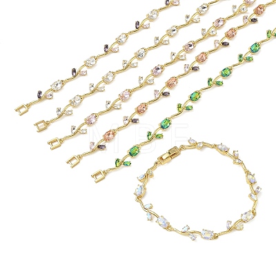 Brass Glass Flower Link Chain Bracelets KK-CBA7DFA-01G-A-1