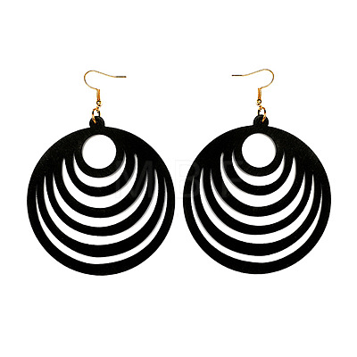 Hollow Out Flat Round Wood Dangle Earrings FS-WGEA979-02-1