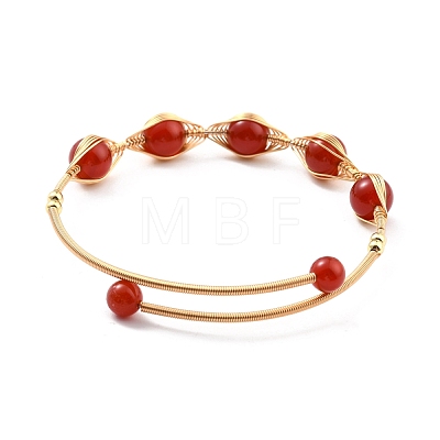 Natural Red Agate Wrapped Cuff Bangle BJEW-A122-04B-1