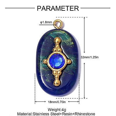 304 Stainless Steel Resin Pendants STAS-OY012-56G-1