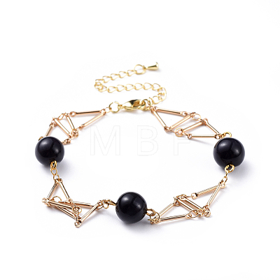 Brass Bar Link Chain Bracelets BJEW-JB04504-1