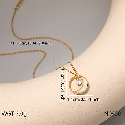 304 Stainless Steel Pave Clear Cubic Zirconia & Natural White Shell Pendant Necklaces for Women WG91666-07-1