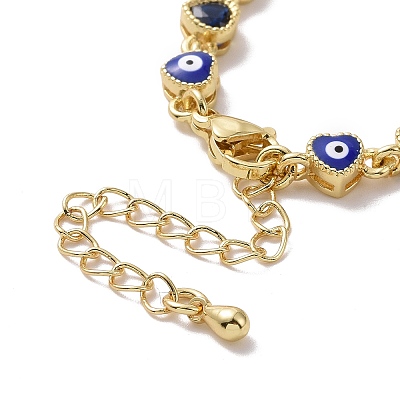 Enamel Evil Eye & Cubic Zirconia Heart Link Chain Bracelet BJEW-H555-01A-1