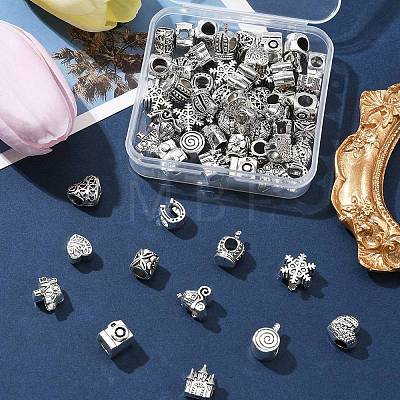 60Pcs 12 Style Tibetan Style Alloy European Beads TIBEB-FS0001-04-1