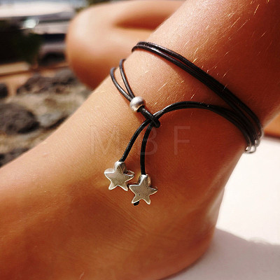 Imitation Leather Alloy Charm Wrap Anklets WGACC3A-02-1