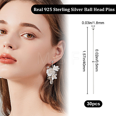 Beebeecraft 30Pcs 925 Sterling Silver Ball Head Pins STER-BBC0005-96A-1