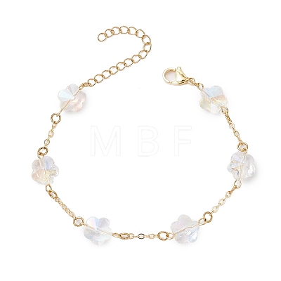 Brass Cable Chains Beads Bracelets for Women BJEW-JB11470-02-1