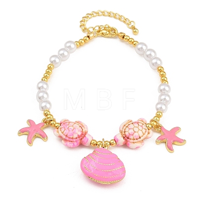 Ocean Brass Enamel Starfish Shell Shape Charm Bracelets for Women KK-CBA68DA-16G-04-1