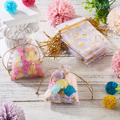 50Pcs Heart Printed Organza Bags OP-TADJ0001-01H-1