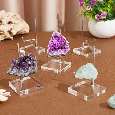 Iron Crystal Rock Display Easels with Square Clear Acrylic Base ODIS-WH0079-011P-1