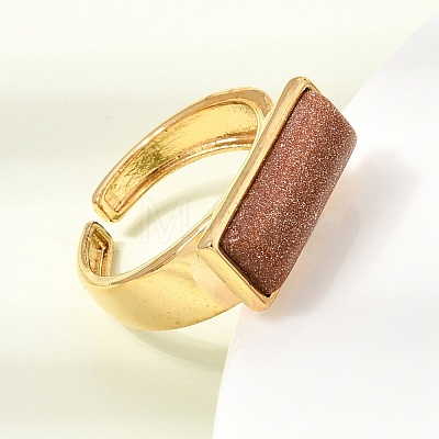 Brass with Synthetic Goldstone Cuff Open Rings for Women GG-CBA0B5A-04G-02-1