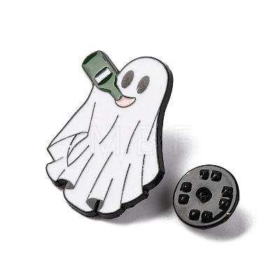 Halloween Ghost with Wine Bottle Zinc Alloy Enamel Pin Brooches JEWB-Q044-02D-1