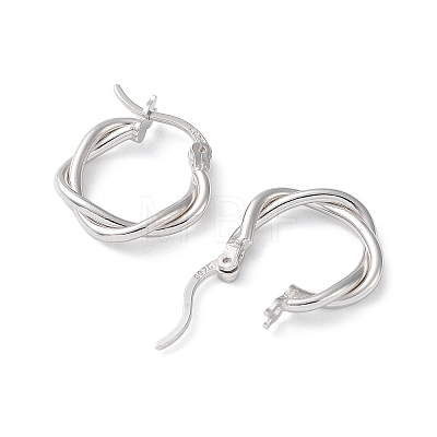Rhodium Plated 925 Sterling Silver Hoop Earrings EJEW-K258-15B-P-1
