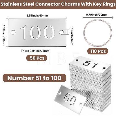 1 Bag Stainless Steel Rectangular Number Plates with Two Holes STAS-SC0021-06-1