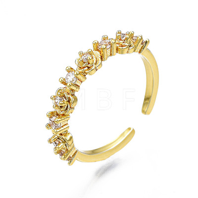 Exquisite Cubic Zirconia Flower Cuff Ring RJEW-N035-058-NF-1