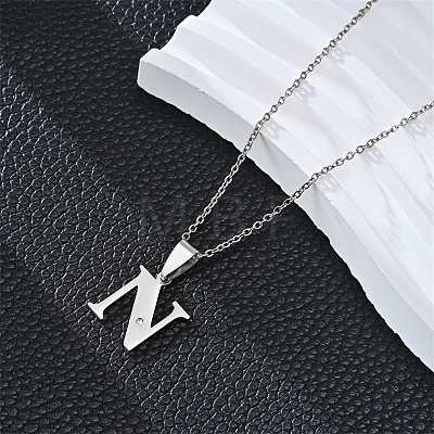 201 Stainless Steel Crystal Rhinestone Initial Pendant Necklaces FS-WG28760-08-1