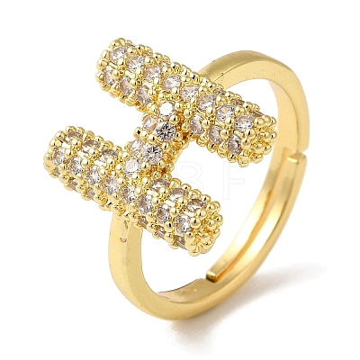 Rack Plating Letter Brass Micro Pave Clear Cubic Zirconia Adjustable Rings for Women KK-S391-03G-H-1