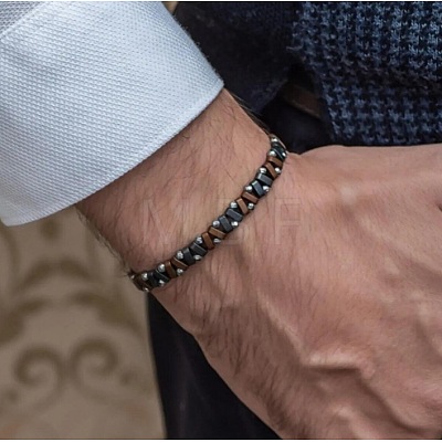 Synthetic Non-magnetic Hematite Beaded Stretch Bracelets for Men WG36233-02-1