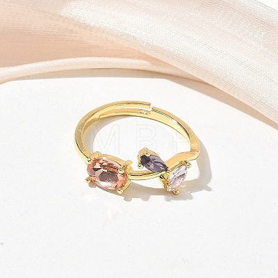 Flower Brass Glass Adjustable Finger Rings GL-CBA18A7-01G-01-1