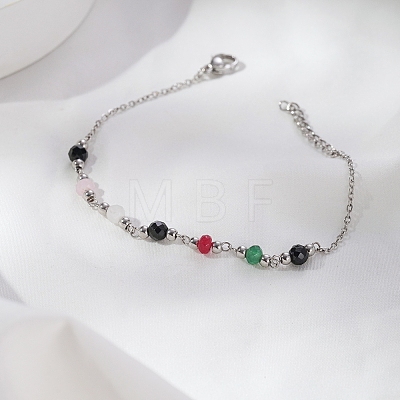 Bohemian Natural Black Agate Beaded Link Bracelets OT4085-2-1
