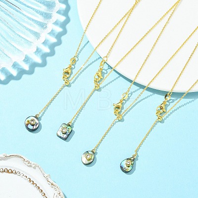 Natural Abalone Shell Geometric Pendant Lariat Slider Necklaces with Brass Cable Chain NJEW-JN06636-1
