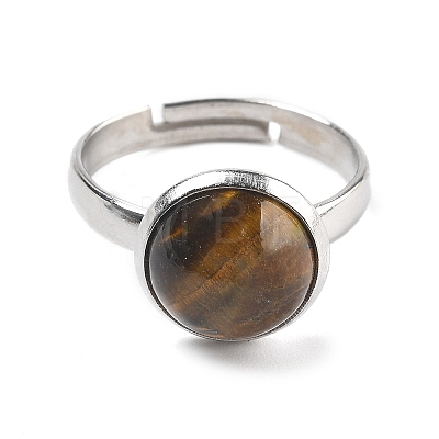 Half Round Natural Tiger Eye Finger Rings RJEW-M062-01P-25-1