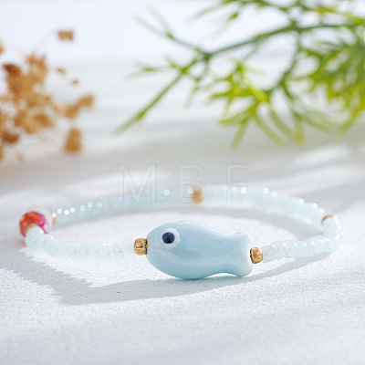 Resin & Porcelain Beads Stretch Bracelets for Women LP2947-12-1