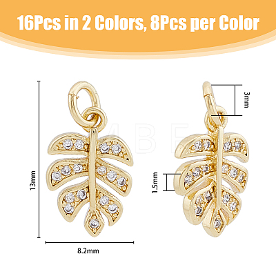 16Pcs 2 Colors Brass Micro Pave Clear Cubic Zirconia Charms ZIRC-DC0001-23-1