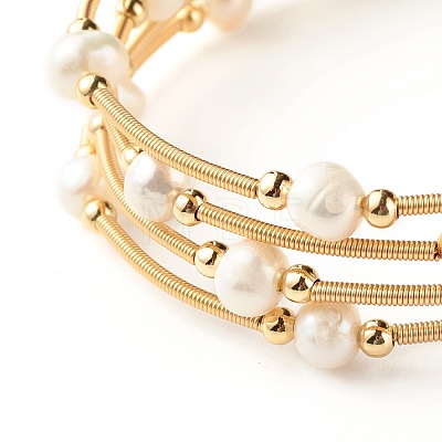 Natural Pearl Beads Four Loops Wrap Bracelets BJEW-JB06614-1