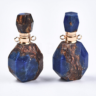 Assembled Synthetic Bronzite and Lapis Lazuli Openable Perfume Bottle Pendants G-S366-060A-1