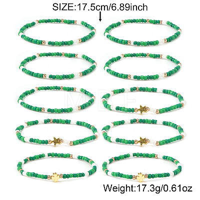 10Pcs Saint Patrick's Day Resin & Brass & Alloy Beads Stretch Bracelets for Women BK9964-1-1