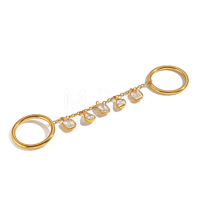 304 Stainless Steel Pave Cubic Zirconia Double Finger Rings VP4247-1