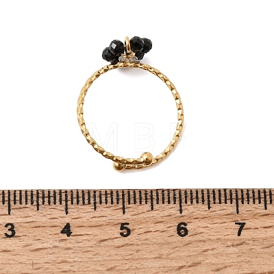 Adjustable 304 Stainless Steel Natural Black Onyx Cuff Open Rings RJEW-P187-01G-06-1